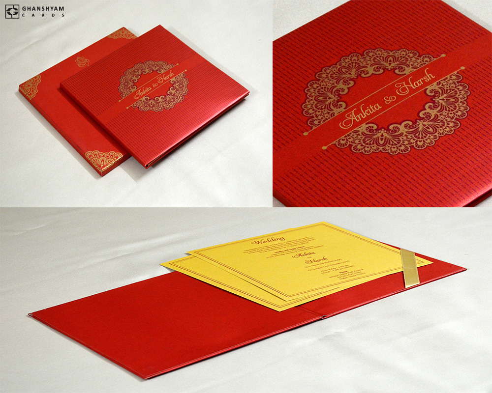 red padded wedding card gc 3070 ghanshyam cards