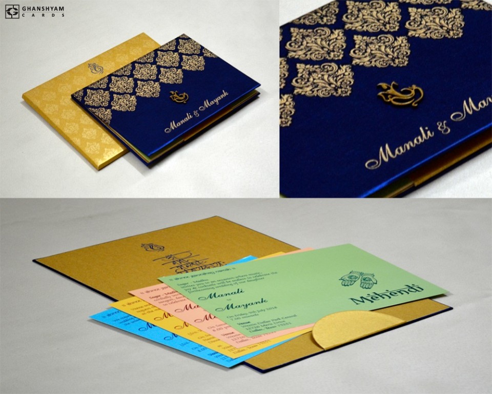 Blue Satin Cloth Wedding Card GC 2072