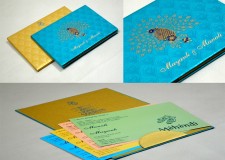 Satin Cloth Peacock Theme Wedding Card Design GC 2079