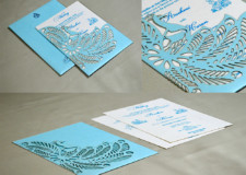 Blue Peacock Theme Lasercut Wedding Card GC 3015