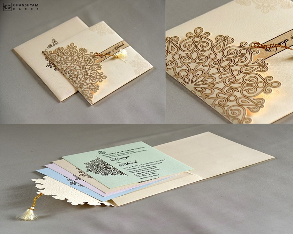 Budget Designer Wedding Card RB 1708 CREAM